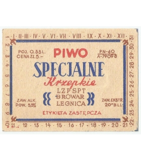 PRL Etykieta zastępcza „Piwo Specjalne Krzepkie” 0,33 l – Browar Legnica (LZPSPT) – 5,5% – 20° Blg