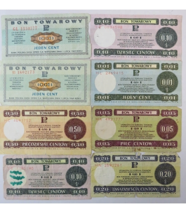 Lot: Zestaw 5 bonów towarowych PEWEX, 1969/1979 stan 3-