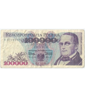 100000 zł Stanisław Moniuszko 1993, seria U, stan 3-/4+