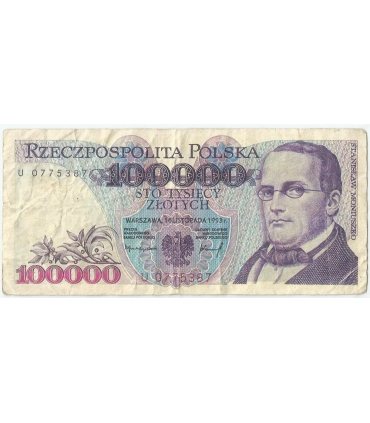 100000 zł Stanisław Moniuszko 1993, seria U, stan 3-/4+