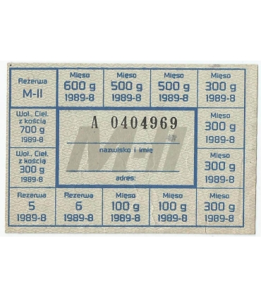 Kartka na mięso, 1989 - Ośrodek Badań Naukowych w Olsztynie