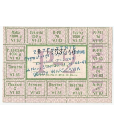 Kartka na mięso, 1983 - Zrzeszenie prywatnego handlu i usług m.st. Warszawy