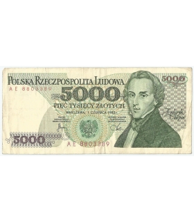 5000 zł Fryderyk Chopin,1982, seria AE, stan 3