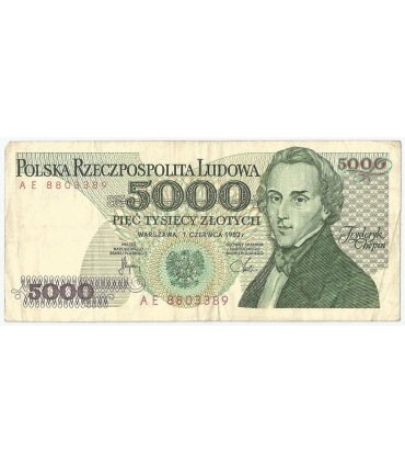 5000 zł Fryderyk Chopin,1982, seria AE, stan 3