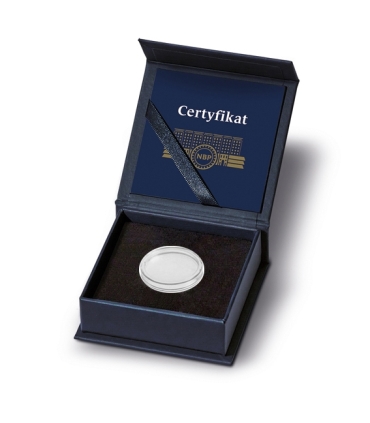 Oryginalne granatowe etui NBP na pojedynczą monetę 10 zł w kapslu + oryginalny kapsel