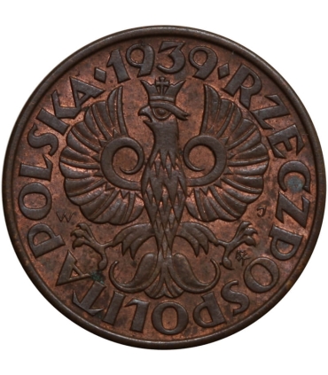 2 grosze 1939, stan 1/1-, piękny detal