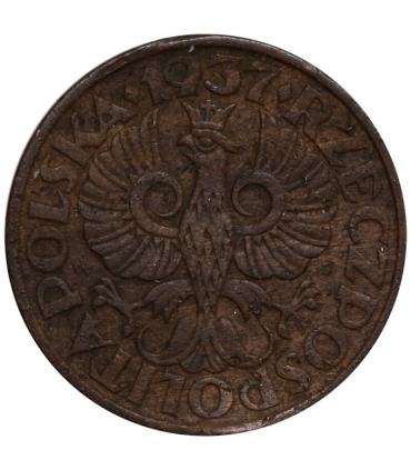 2 grosze II RP, 1937, stan 2, piękny detal