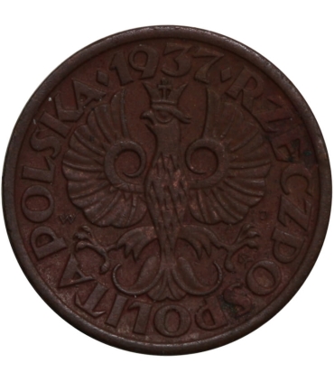 2 grosze II RP, 1937, stan 2, piękny detal