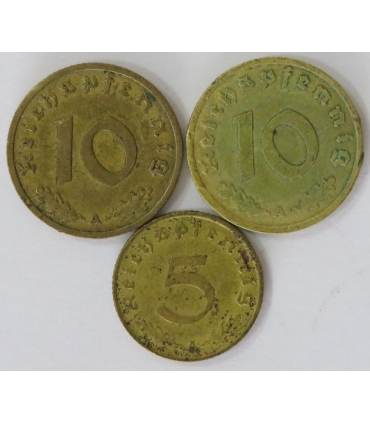 Lot Niemcy - Trzecia Rzesza 2x 10 reichsfenigów, 1x 5 reichsfenigów