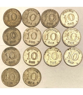 Lot, Szwecja 14x 10 Ore 1929-1942 srebro Ag400