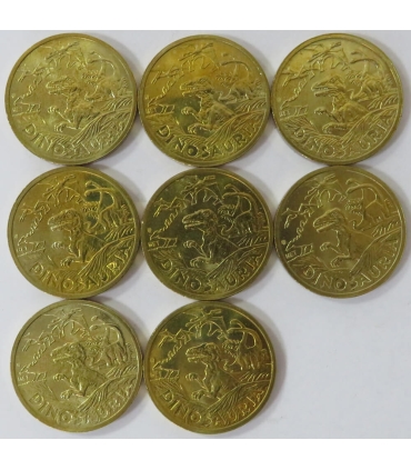 Zestaw 8 numizmatów z dinozaurami