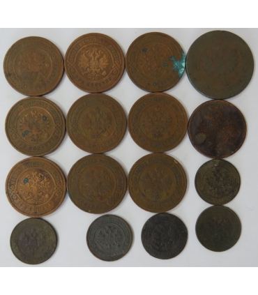 Lot 16 szt. Rosja, carskie miedziane kopiejki