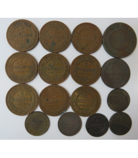 Lot 16 szt. Rosja, carskie miedziane kopiejki