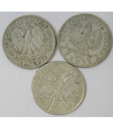 LOT 3 x 2 złote głowa kobiety 1932, 1933, 1934