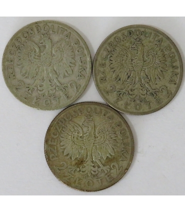 LOT 3 x 2 złote głowa kobiety 1932, 2x1934