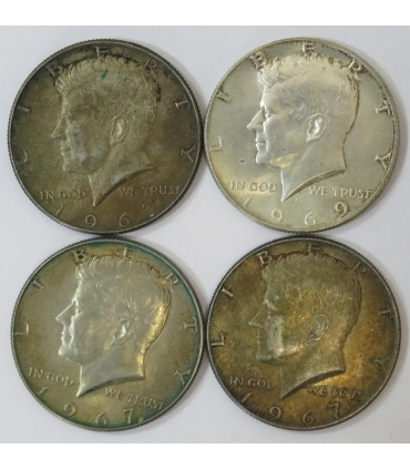 USA Lot: 4 x 1/2 dolara Kennedy 3x1967, 1969, srebro