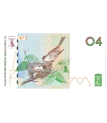 PWPW Banknot Testowy PTASZKI 2004, seria AA + folder