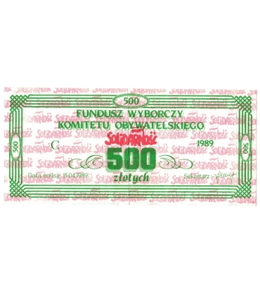 Cegiełka 500 zł Fundusz Wyborczy Komitetu Obywatelskiego Solidarność