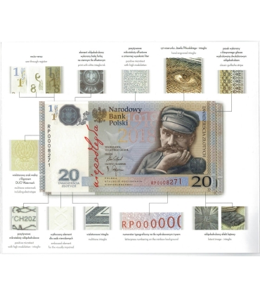 20 zł 100 rocznica niepodległości, Piłsudski, 2018 + folder PWPW