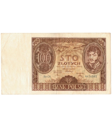 Banknot 100 zł 1932 rok, seria AY. stan 3