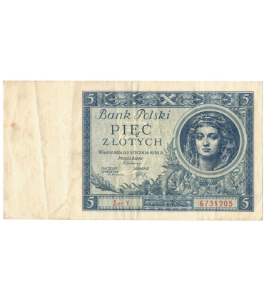 5 złotych 1930 rok, seria Y, stan 3, rzadka seria jednoliterowa
