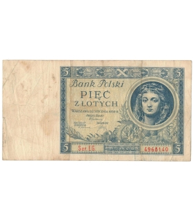 5 złotych 1930 rok, seria EG, stan 4+