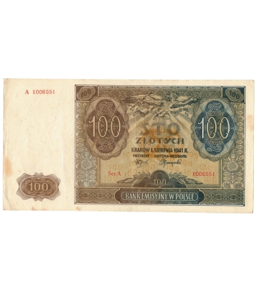 Banknot 100 złotych 1941 stan 3, Ser. A
