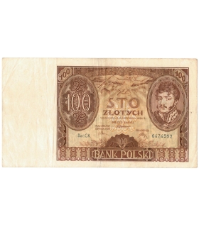 Banknot 100 zł 1934 rok, seria B.N. stan 3-