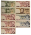 Zestaw 9 nieobiegowych banknotów PRL