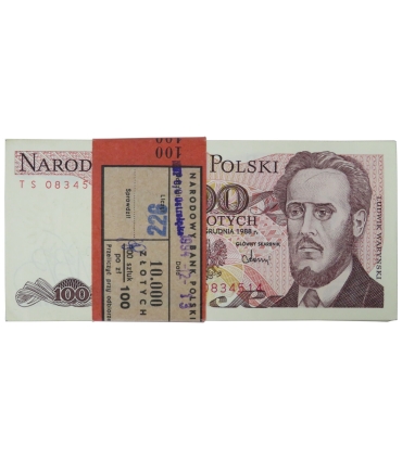 Paczka bankowa z banderolą 100 zł, Waryński, 1988, TS