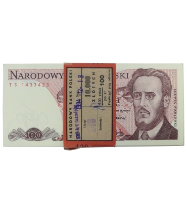 Paczka bankowa z banderolą 100 zł, Waryński, 1988, TS