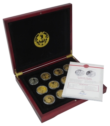 Medale Wielcy Polacy, 12 sztuk w kasecie, 1x srebro + 11 mosiądz platerowany