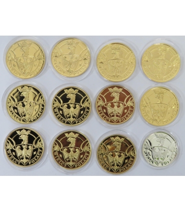 Medale Wielcy Polacy, 12 sztuk w kasecie, 1x srebro + 11 mosiądz platerowany