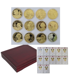 Medale Wielcy Polacy, 12 sztuk w kasecie, 1x srebro + 11 mosiądz platerowany