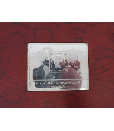 Zestaw 8 replik najsłynniejszych znaczków pocztowych Srebro Ag999 56,56g+ kaseta