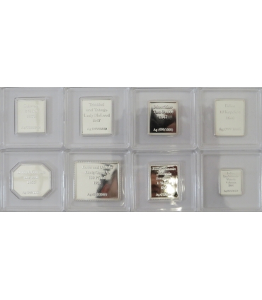 Zestaw 8 replik najsłynniejszych znaczków pocztowych Srebro Ag999 56,56g+ kaseta