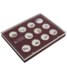 Zestaw 12x Symbole przyrody zwierzęta Srebro Ag925, certyfikaty, etui