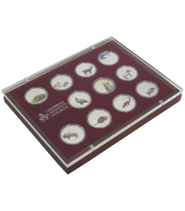 Zestaw 12x Symbole przyrody zwierzęta Srebro Ag925, certyfikaty, etui