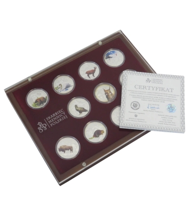 Zestaw 12x Symbole przyrody zwierzęta Srebro Ag925, certyfikaty, etui