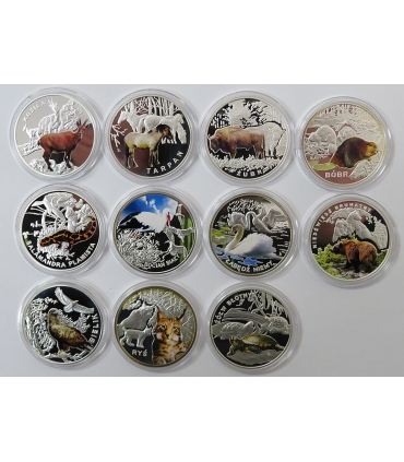 Zestaw 12x Symbole przyrody zwierzęta Srebro Ag925, certyfikaty, etui