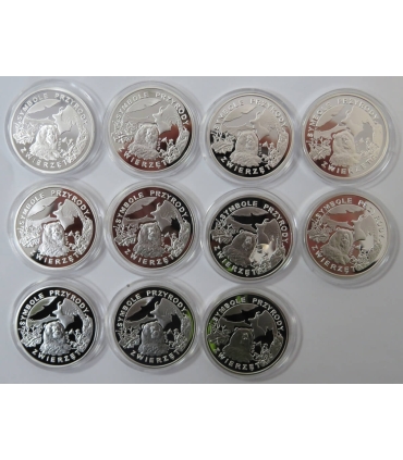 Zestaw 12x Symbole przyrody zwierzęta Srebro Ag925, certyfikaty, etui