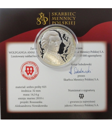 Medal, Wielcy kompozytorzy, Wolfgang Amedeus Mozart, Srebro 0.925, etui, płyta CD