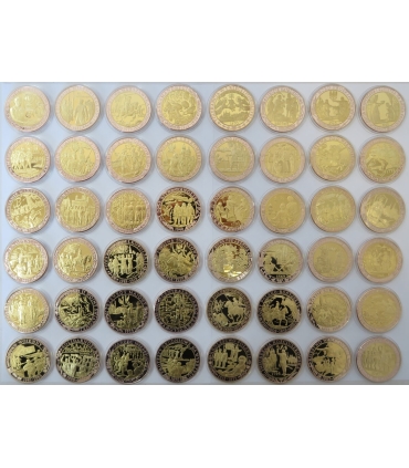 Zestaw 48 szt. medali - Dzieje Narodu Polskiego, platerowane złotem, etui, certyfikaty, opisy