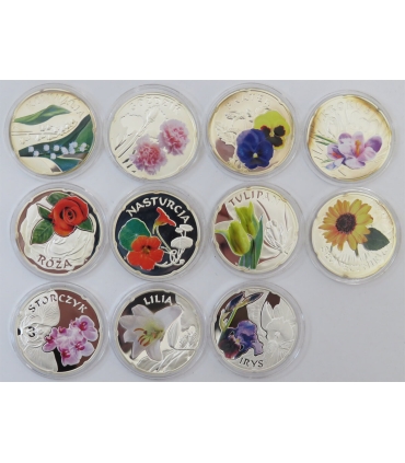 Świat kwiatów - zestaw 11 numizmatów w etui, srebro Ag  + certyfikaty