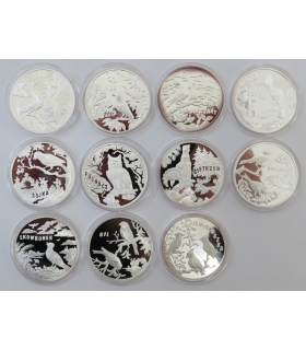 Zestaw 11 medali w etui z serii - Podniebne Głosy - ptaki, Srebro Ag925