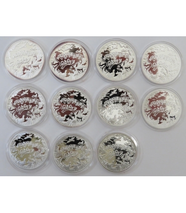 Zestaw 11 medali w etui z serii - Podniebne Głosy - ptaki, Srebro Ag925