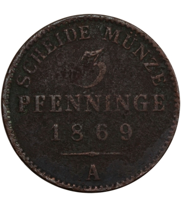 Prusy, 3 Fenigi (Pfennige) 1869 A – Królestwo Prus, Wilhelm I