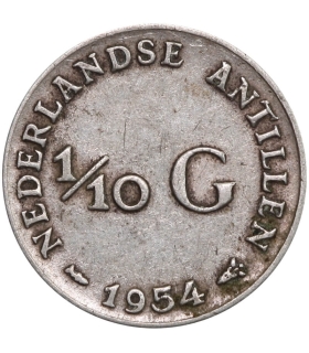 Antyle Holenderskie, 1/10 Guldena 1954 – SREBRO – Królowa Juliana