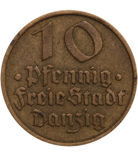 Gdańsk 10 fenigów, 1932, ryba, stan 3