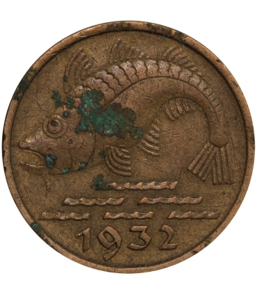Gdańsk 10 fenigów, 1932, ryba, stan 3
